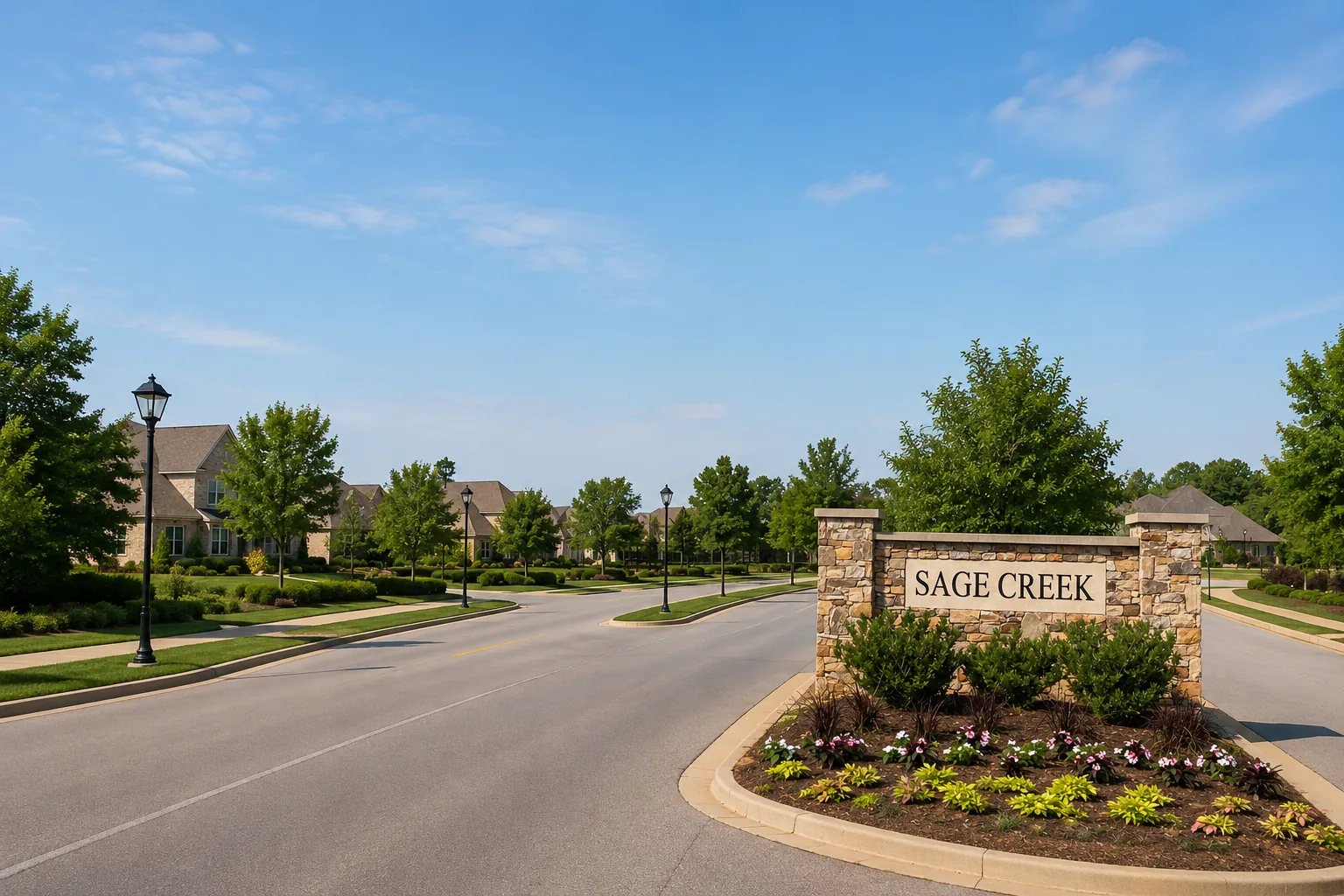 Sage Creek neighborhood entrance at golden hour